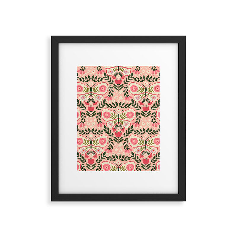 Folk Butterfly Pattern - Peach Framed Art Print Gallery Image 6