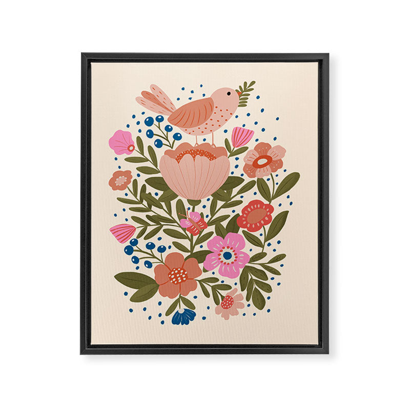 Folk Floral Bird  Framed Canvas Print Gallery Image 6