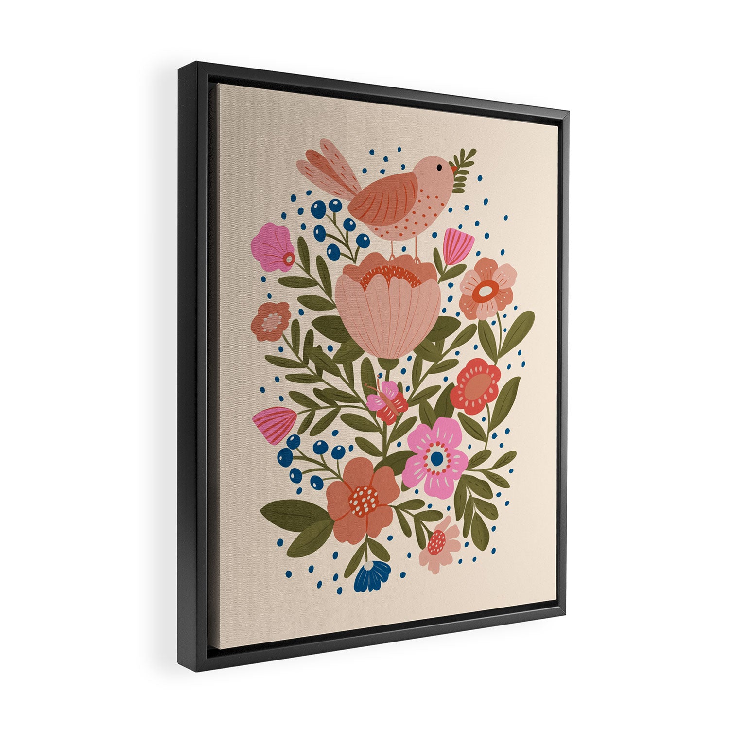 Folk Floral Bird  Framed Canvas Print Gallery Image 2