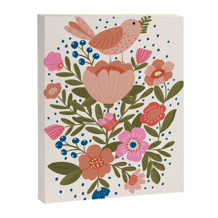 Folk Floral Bird  Canvas Print Gallery Image 1