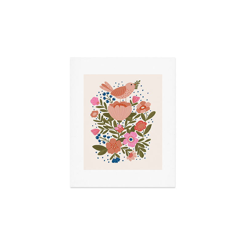Folk Floral Bird  Art Print Gallery Image 1