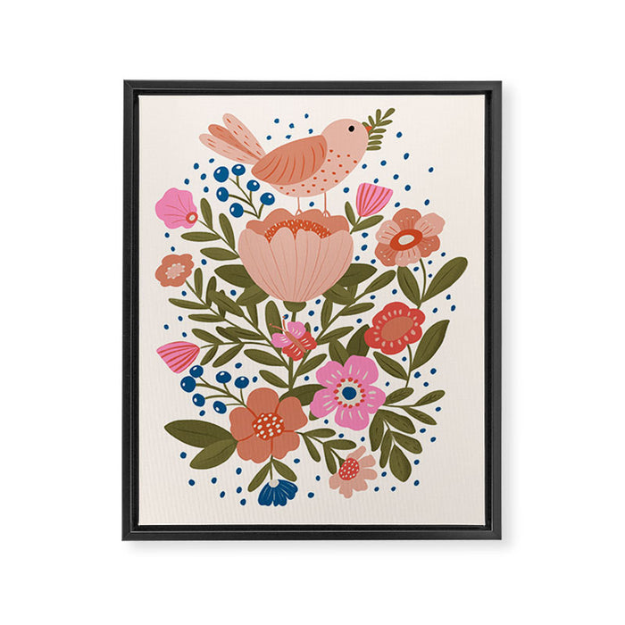 Folk Floral Bird  Framed Canvas Print Gallery Image 1