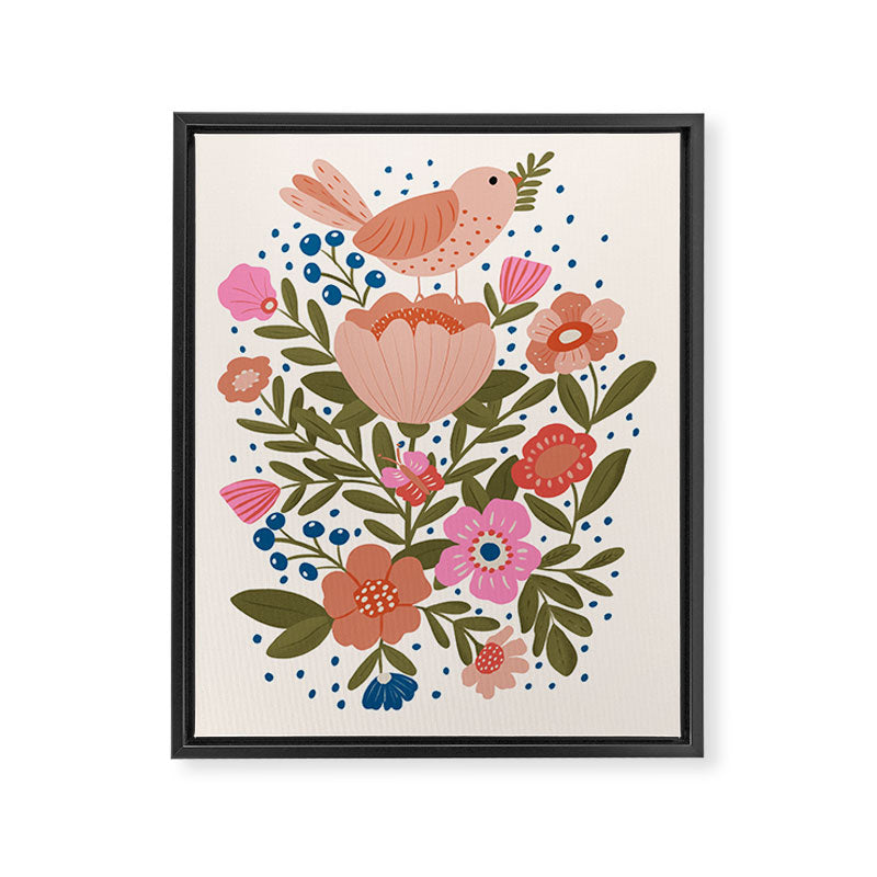 Folk Floral Bird  Framed Canvas Print Gallery Image 6