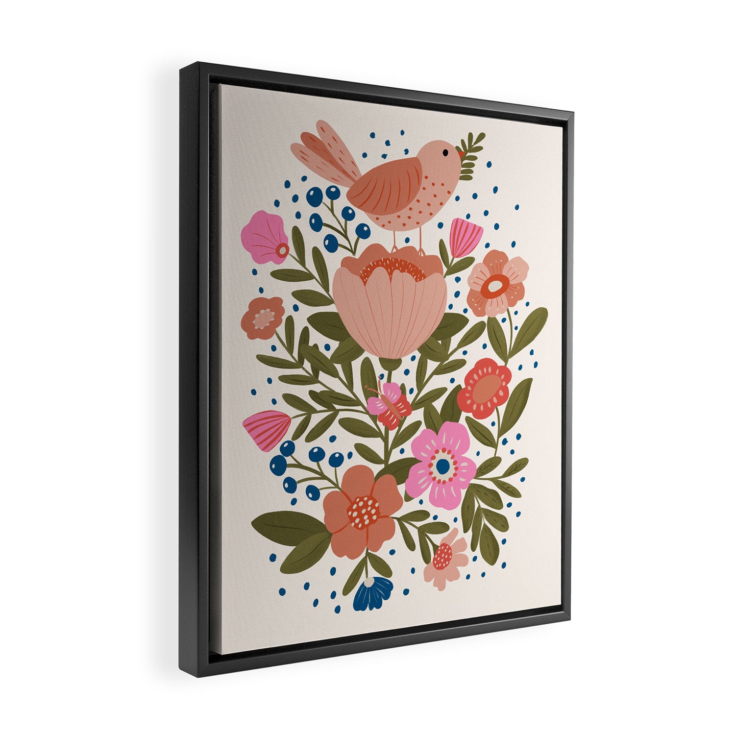 Folk Floral Bird  Framed Canvas Print Gallery Image 2