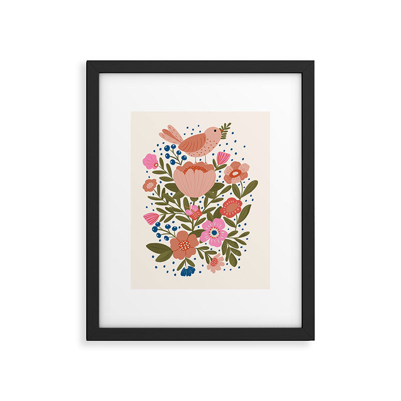 Folk Floral Bird  Framed Art Print Gallery Image 5