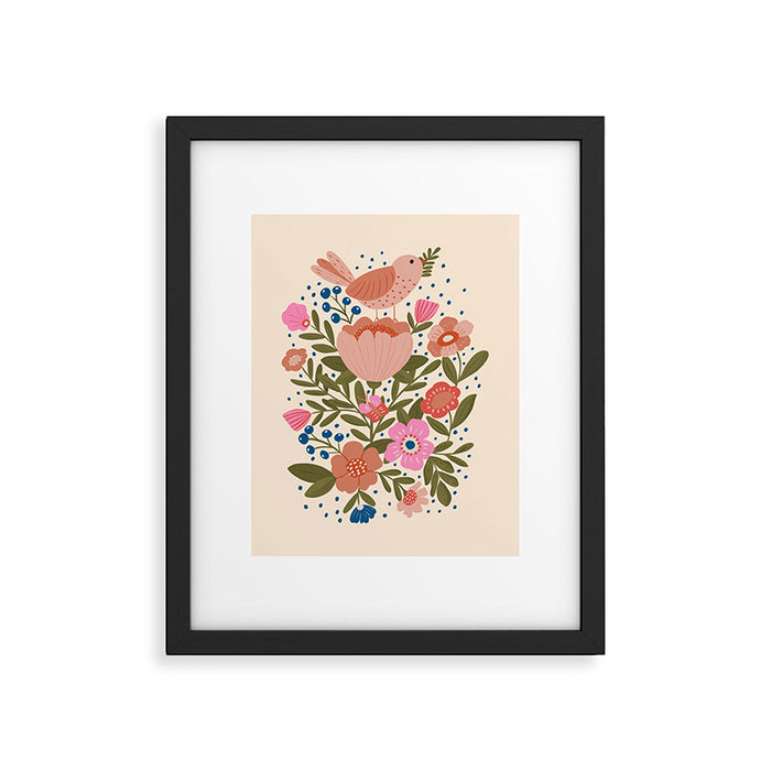 Folk Floral Bird  Framed Art Print Gallery Image 1