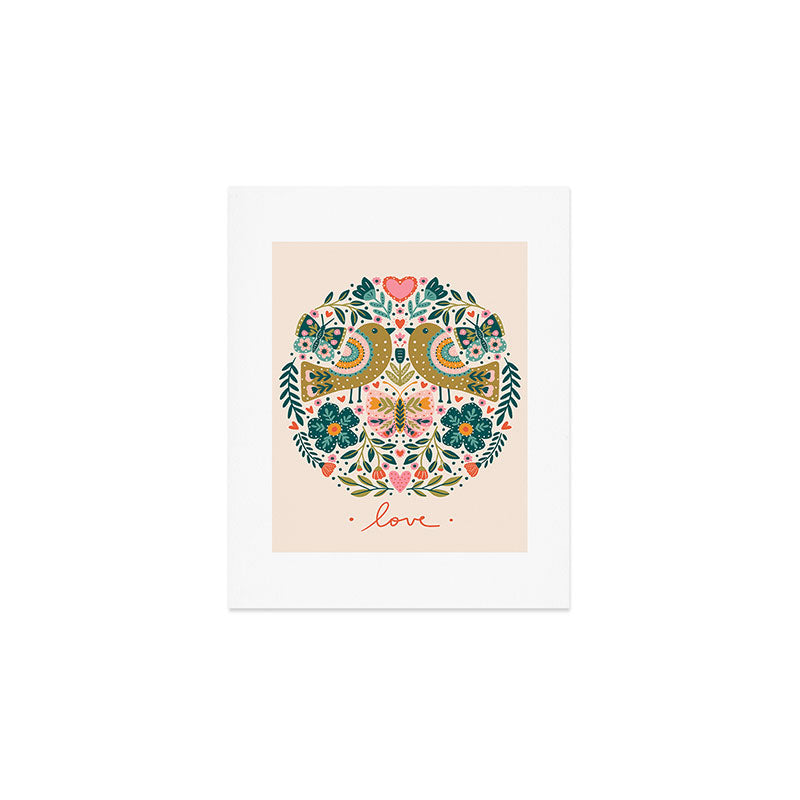 Folksy Birds love  Art Print Gallery Image 1