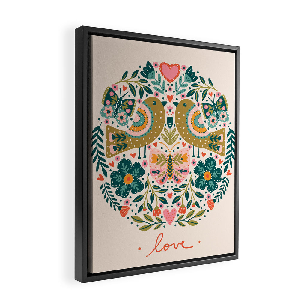Folksy Birds love  Framed Canvas Print Gallery Image 2