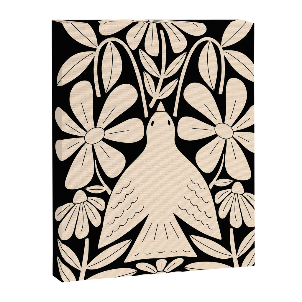 Freedom - Bird and Flower - Black and White  Canvas Print Gallery Image 8