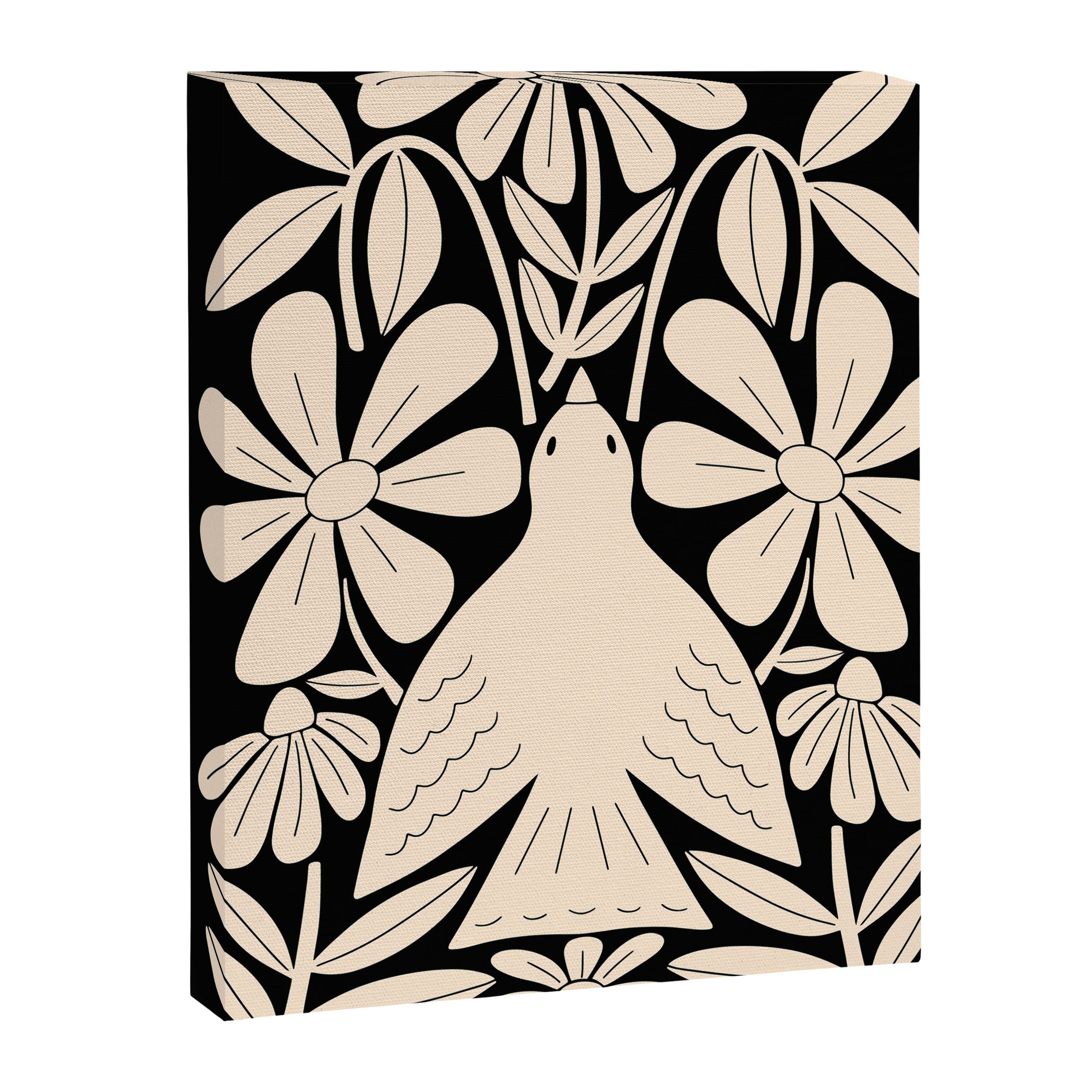 Freedom - Bird and Flower - Black and White  Canvas Print Gallery Image 8