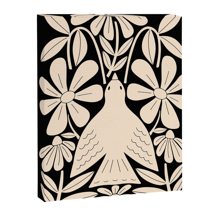 Freedom - Bird and Flower - Black and White  Canvas Print Gallery Image 1