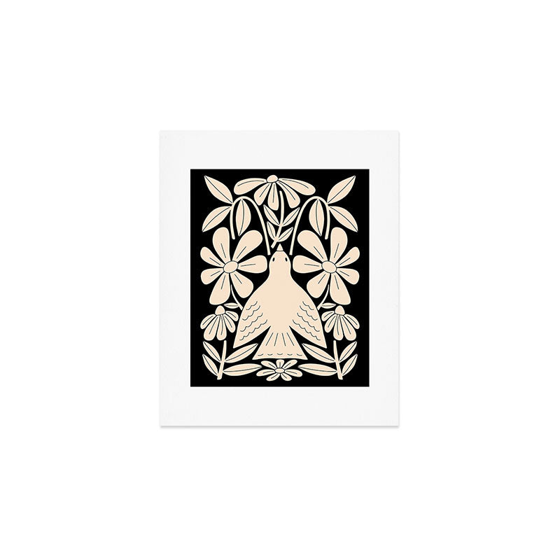 Freedom - Bird and Flower - Black and White  Art Print Gallery Image 1