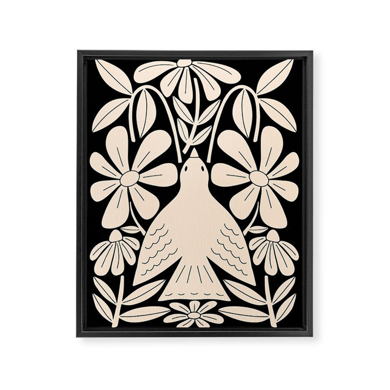 Freedom - Bird and Flower - Black and White  Framed Canvas Print Gallery Image 8