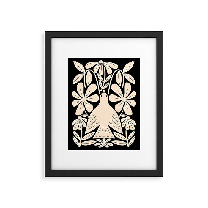 Freedom - Bird and Flower - Black and White  Framed Art Print Gallery Image 1