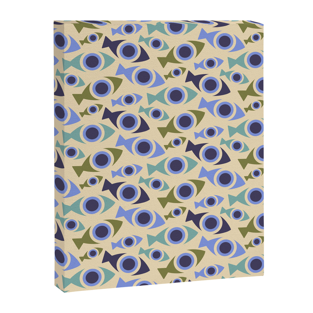 Geometric Fish Pattern - Blue and Olive Canvas Print Gallery Image 8