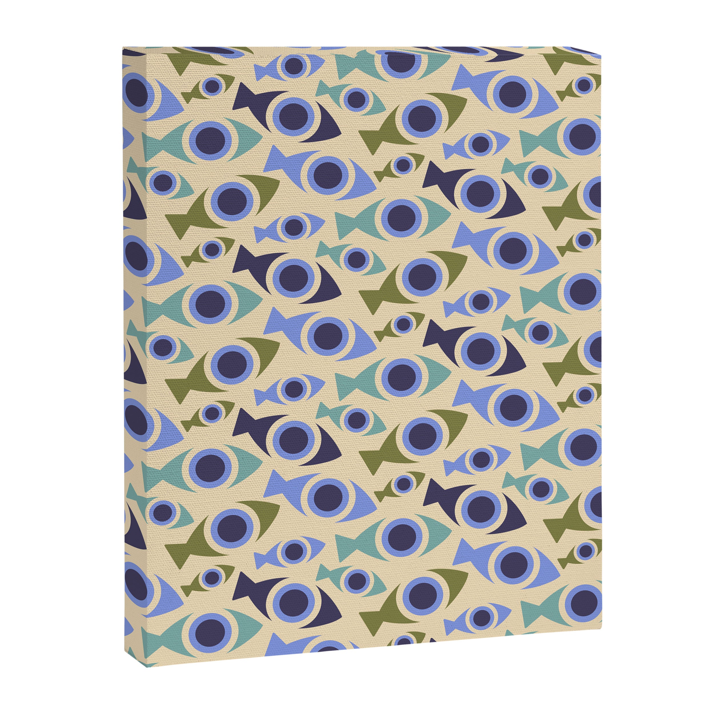 Geometric Fish Pattern - Blue and Olive Canvas Print Gallery Image 8