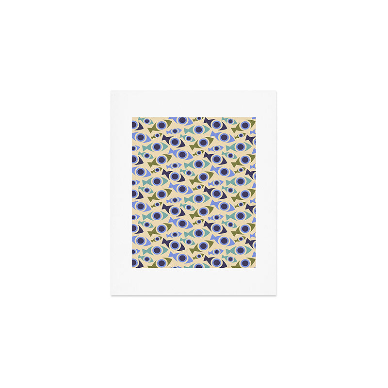 Geometric Fish Pattern - Blue and Olive Art Print Gallery Image 1