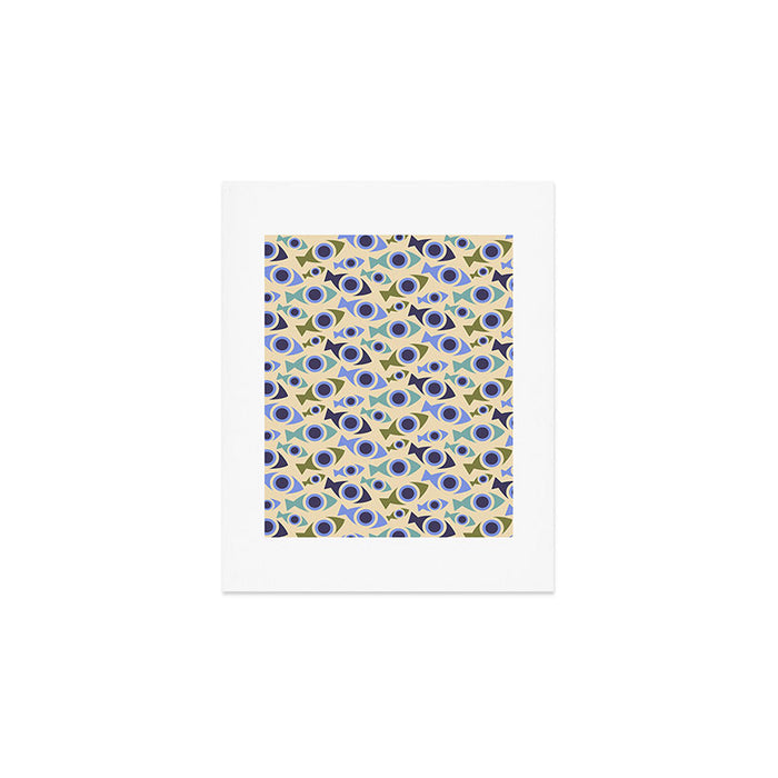 Geometric Fish Pattern - Blue and Olive Art Print Gallery Image 1