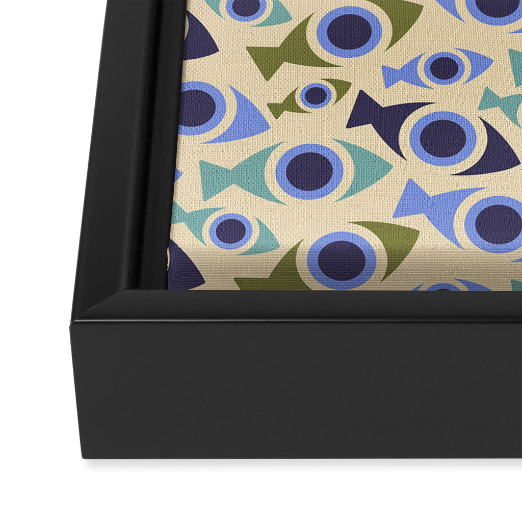 Geometric Fish Pattern - Blue and Olive Framed Canvas Print Gallery Image 3