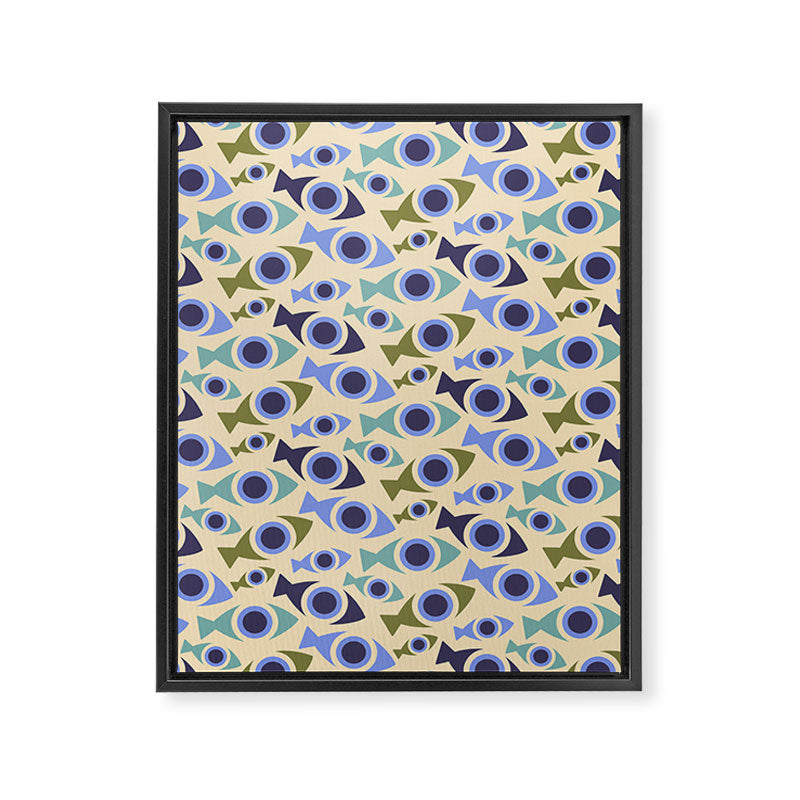 Geometric Fish Pattern - Blue and Olive Framed Canvas Print Gallery Image 8