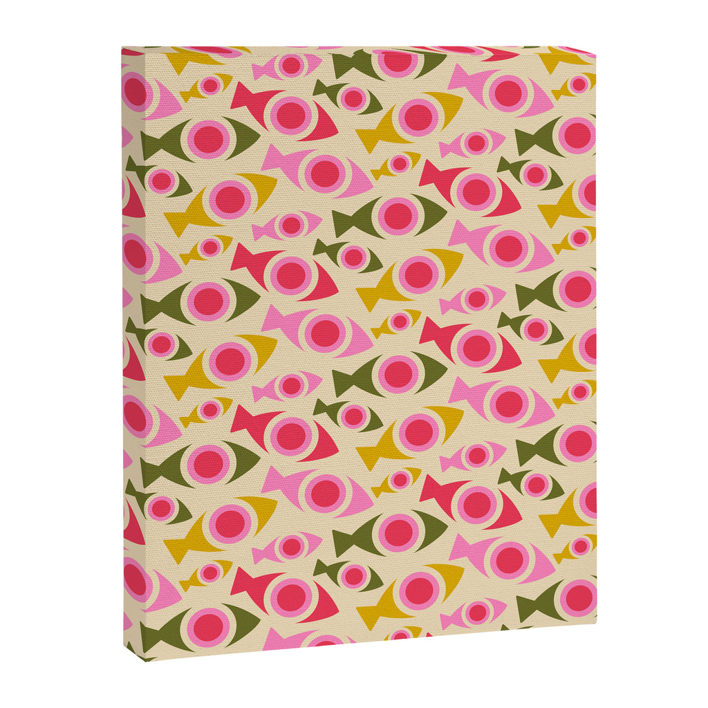 Geometric Fish Pattern - Red, Pink, Yellow, Olive Canvas Print Gallery Image 8