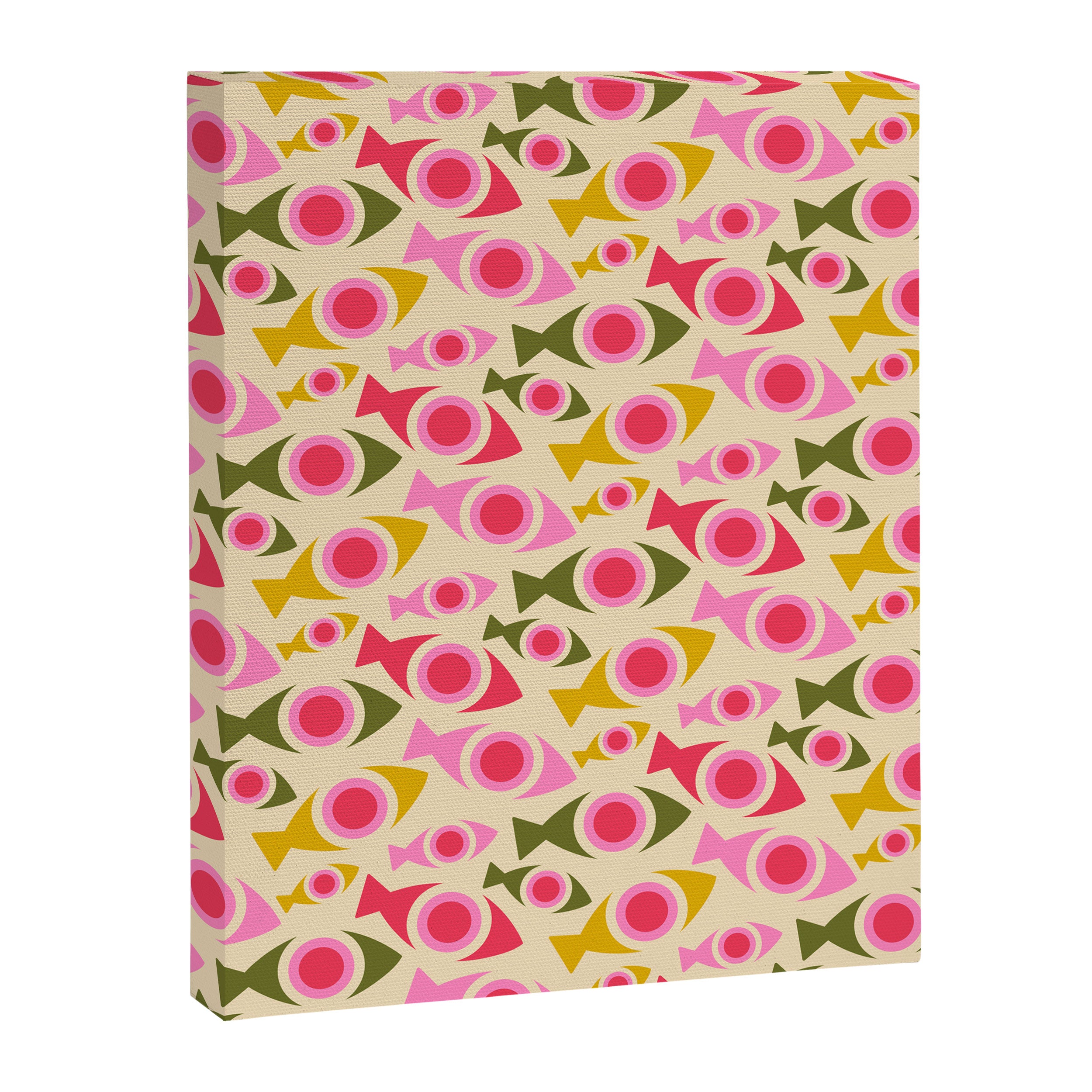 Geometric Fish Pattern - Red, Pink, Yellow, Olive Canvas Print Gallery Image 8