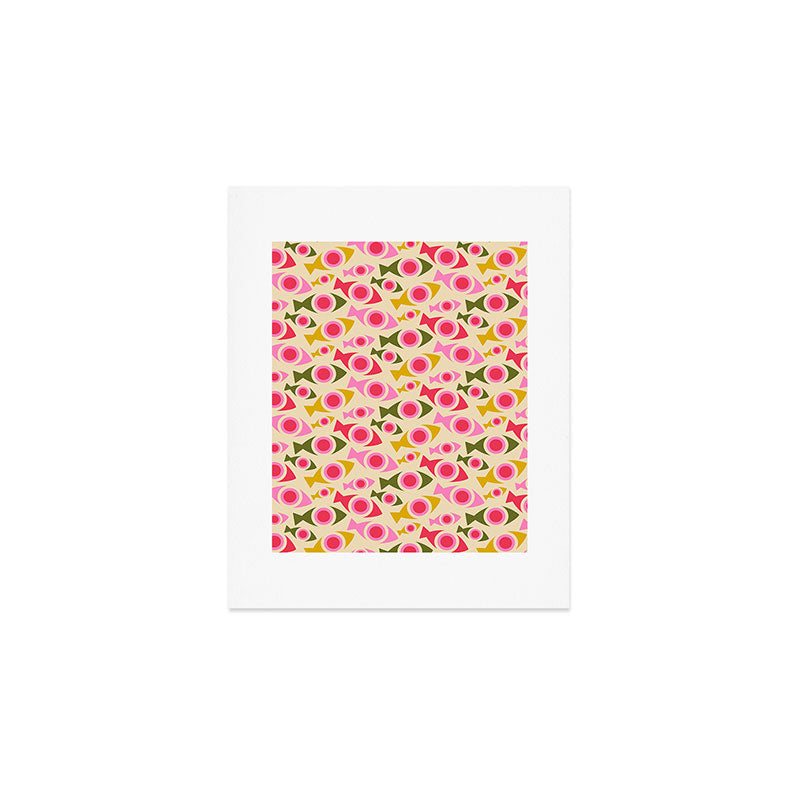 Geometric Fish Pattern - Red, Pink, Yellow, Olive Art Print Gallery Image 1