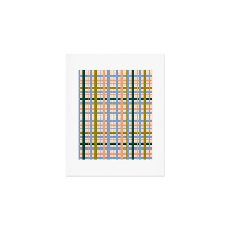 Gingham Pattern - green, blue and orange colors Art Print Gallery Image 1