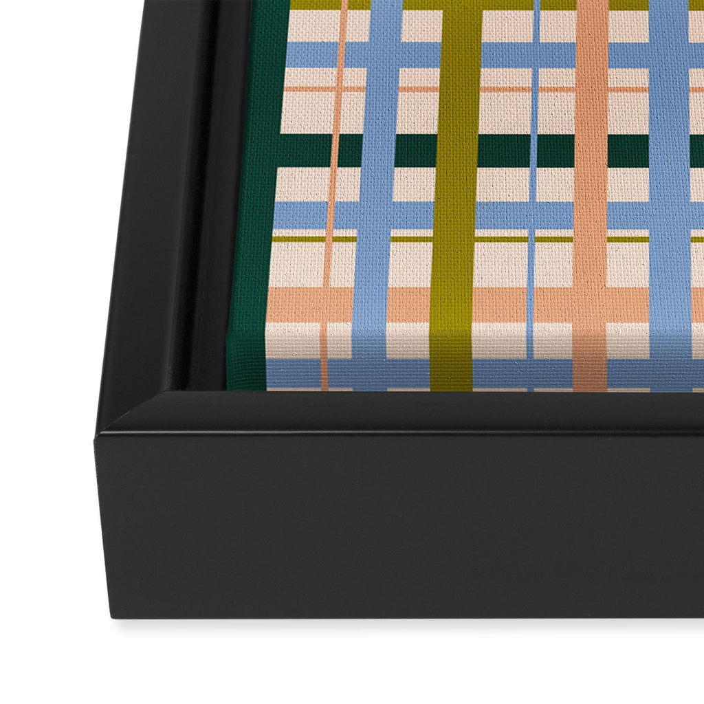 Gingham Pattern - green, blue and orange colors Framed Canvas Print Gallery Image 3