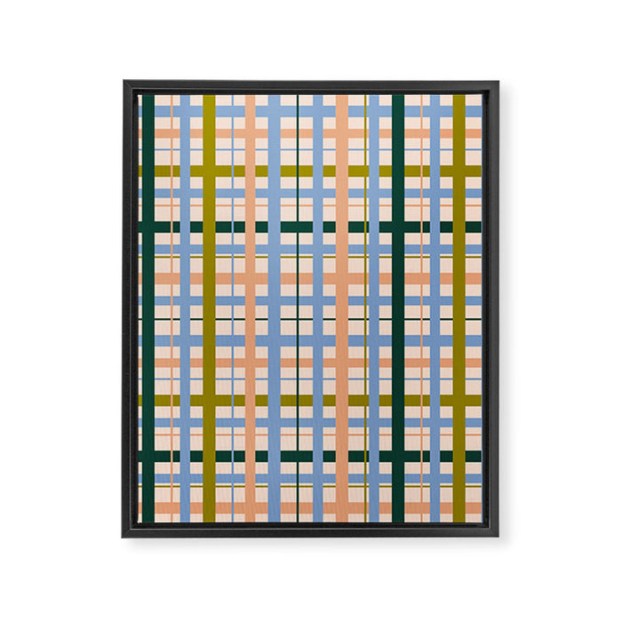 Gingham Pattern - green, blue and orange colors Framed Canvas Print Gallery Image 1