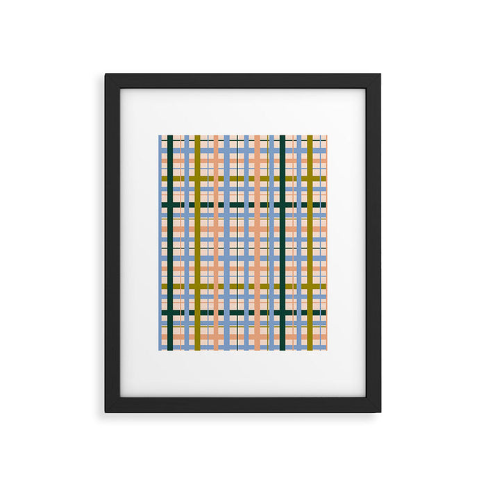 Gingham Pattern - green, blue and orange colors Framed Art Print Gallery Image 1