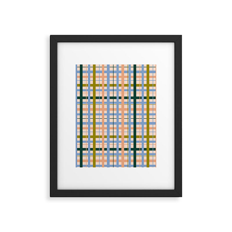 Gingham Pattern - green, blue and orange colors Framed Art Print Gallery Image 6