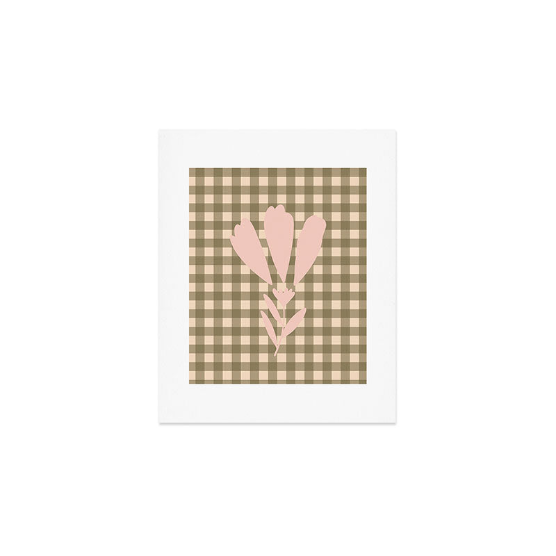 Gingham Plaid Olive Vintage Green Art Print Gallery Image 1