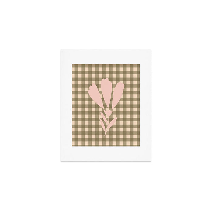 Gingham Plaid Olive Vintage Green Art Print Gallery Image 1