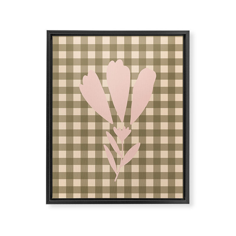 Gingham Plaid Olive Vintage Green Framed Canvas Print Gallery Image 6