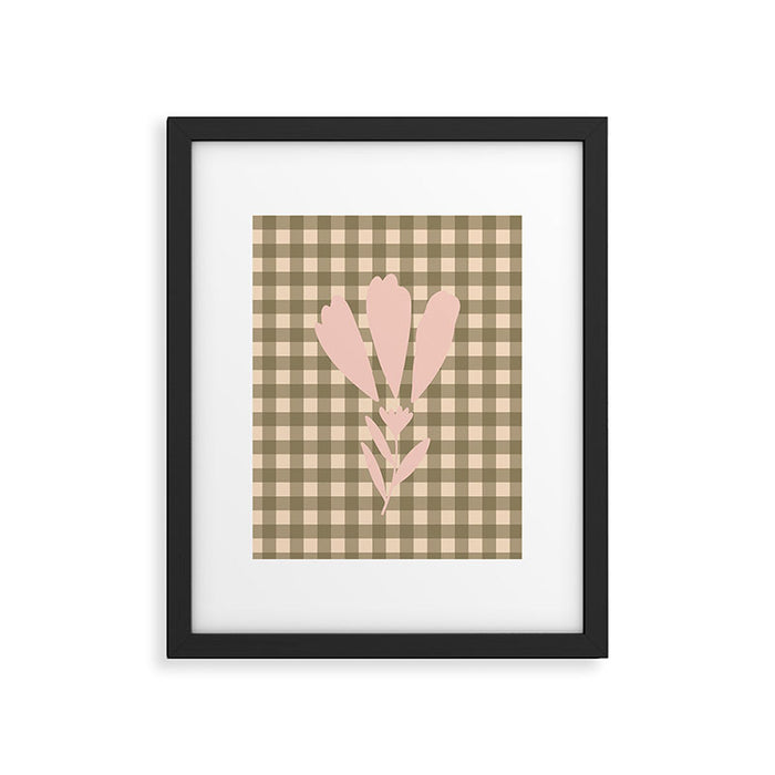 Gingham Plaid Olive Vintage Green Framed Art Print Gallery Image 1