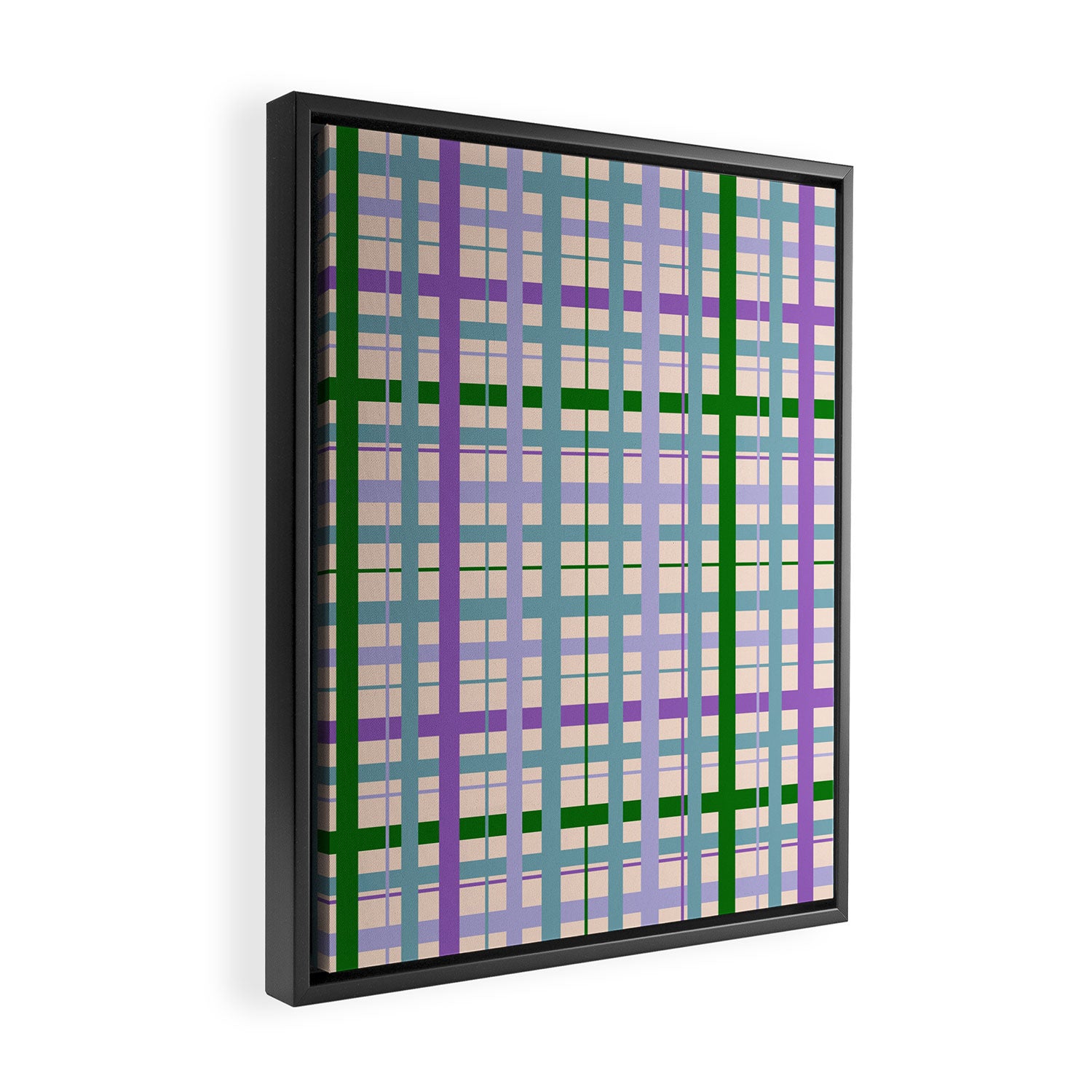 Gingham - Very Peri, Green, turquoise  Framed Canvas Print Gallery Image 2