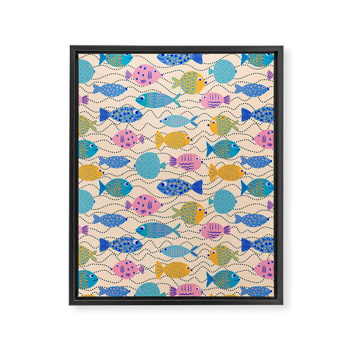 Go Fish - Blue, Yellow, Very Peri and Pink  Framed Canvas Print Gallery Image 1