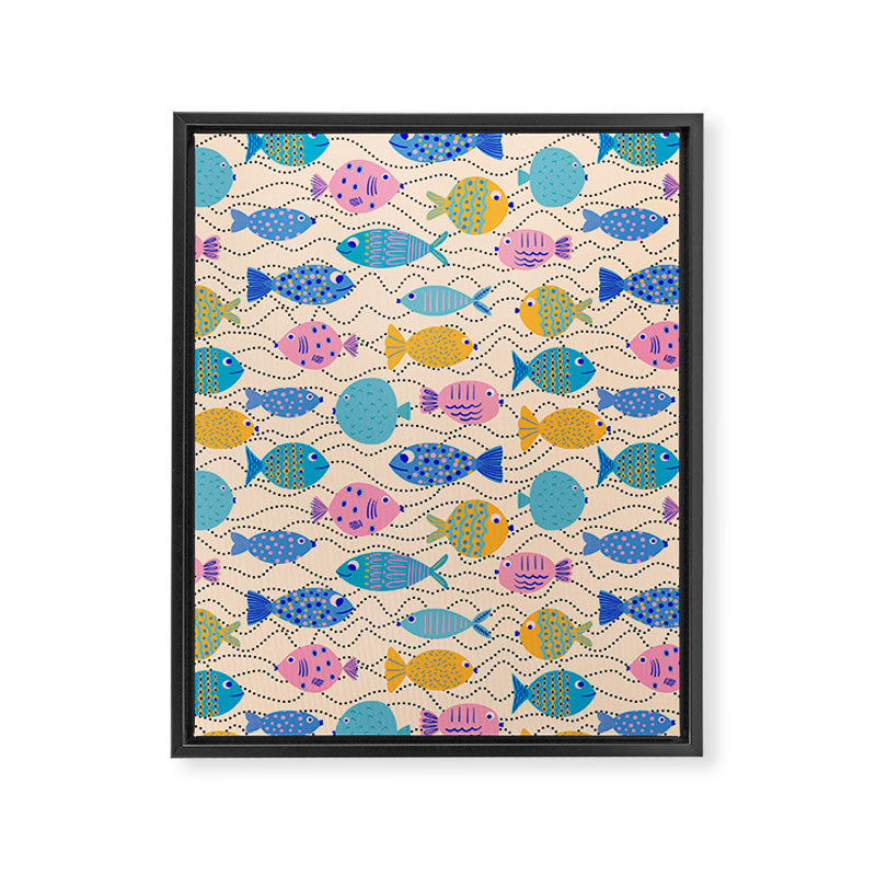 Go Fish - Blue, Yellow, Very Peri and Pink  Framed Canvas Print Gallery Image 8