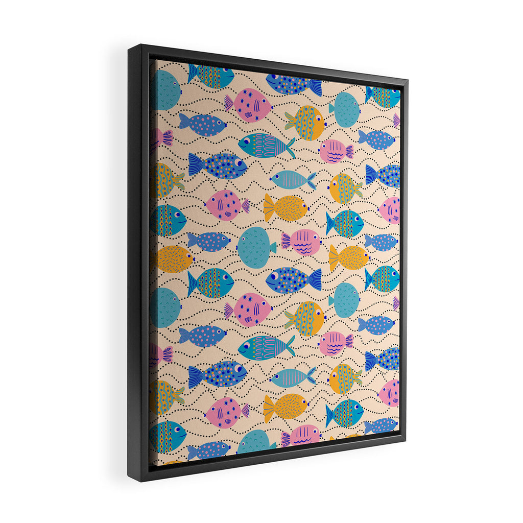 Go Fish - Blue, Yellow, Very Peri and Pink  Framed Canvas Print Gallery Image 2