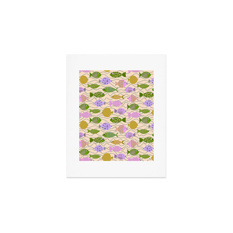 Go Fish - Green, Very Peri, beige Art Print Gallery Image 1