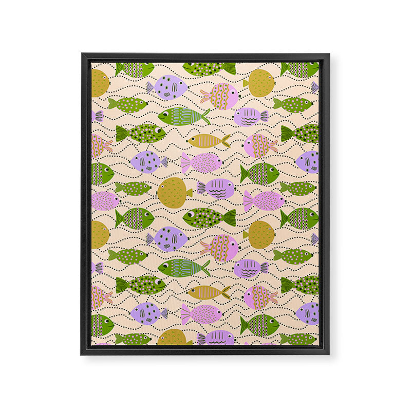 Go Fish - Green, Very Peri, beige Framed Canvas Print Gallery Image 8