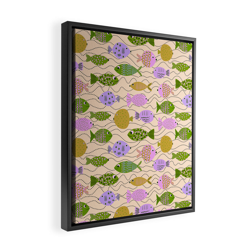 Go Fish - Green, Very Peri, beige Framed Canvas Print Gallery Image 2