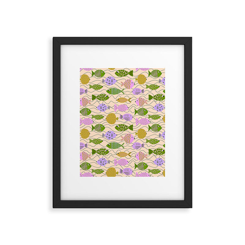 Go Fish - Green, Very Peri, beige Framed Art Print Gallery Image 6
