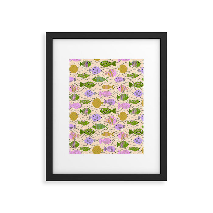 Go Fish - Green, Very Peri, beige Framed Art Print Gallery Image 1