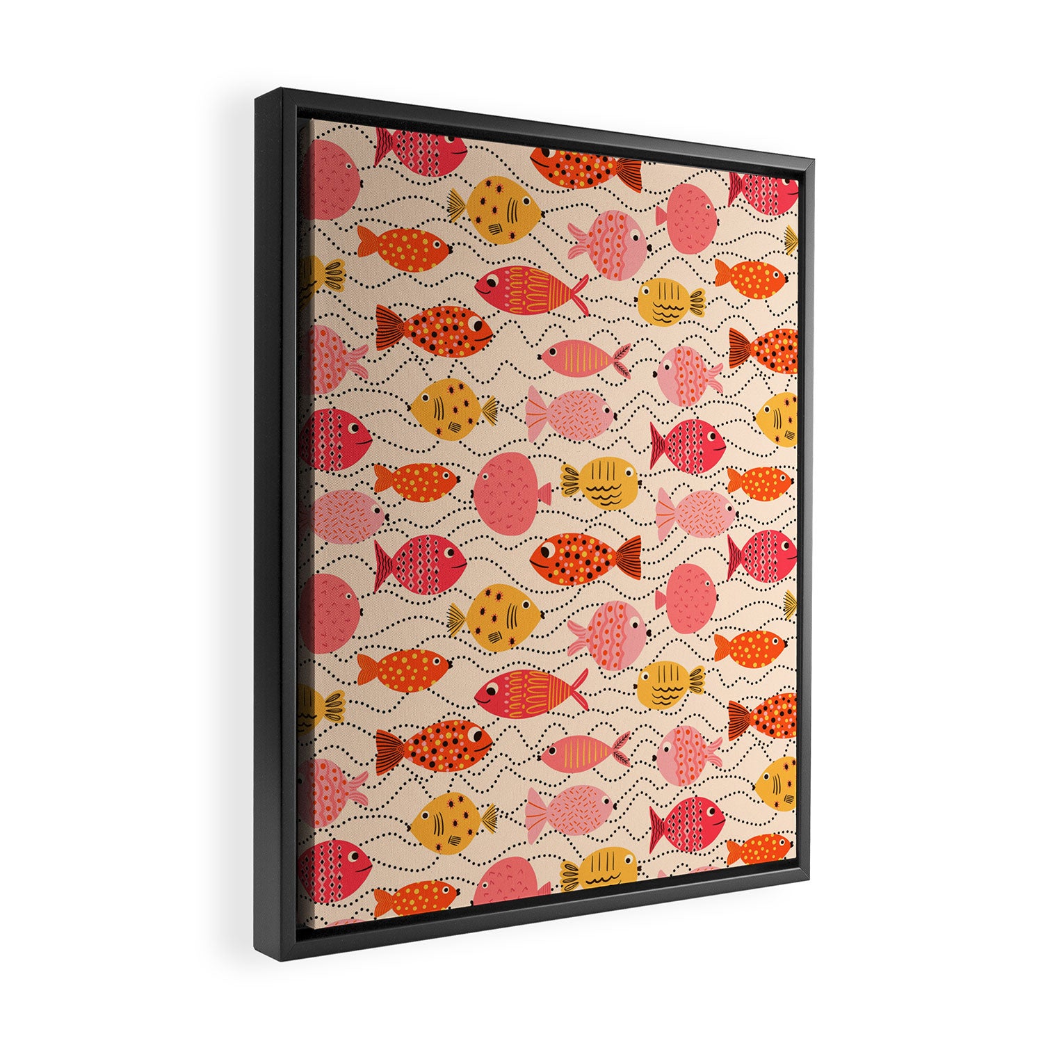 Go Fish - Pink, Red and Yellow  Framed Canvas Print Gallery Image 2