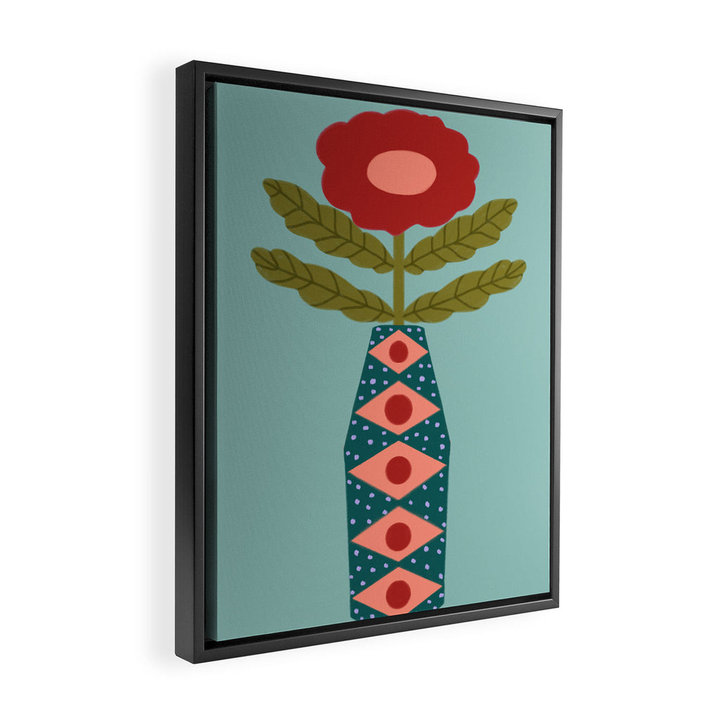 Groovy Floral Vase - Green  Framed Canvas Print Gallery Image 2