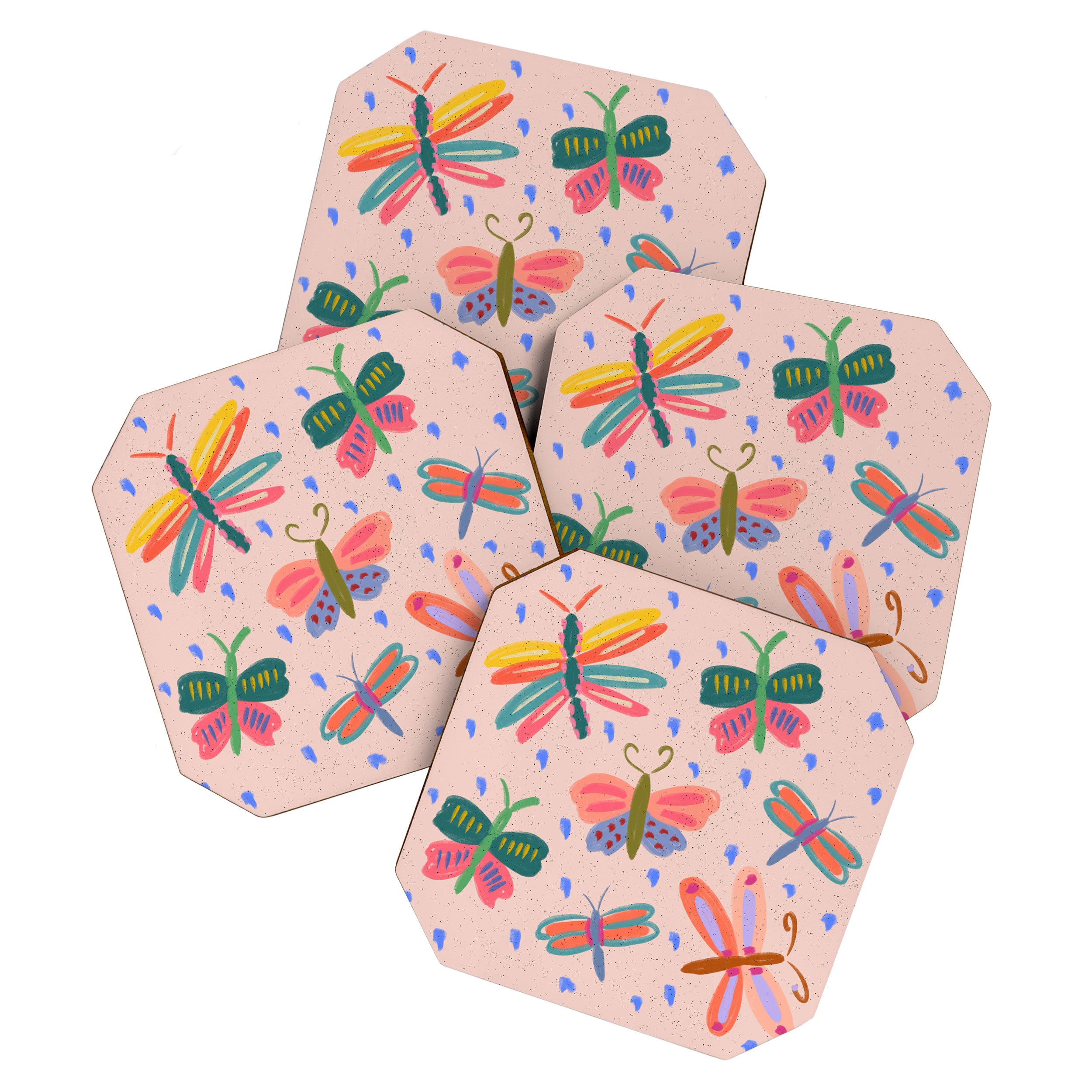 Happy and Colorful Butterflies Illustration Coaster Gallery Image 1