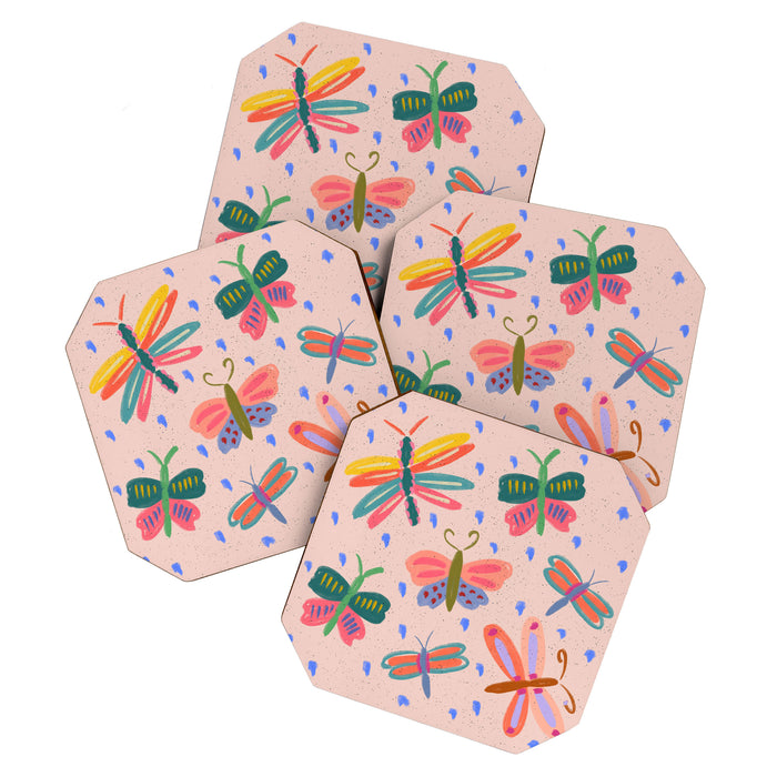 Happy and Colorful Butterflies Illustration Coaster Gallery Image 1