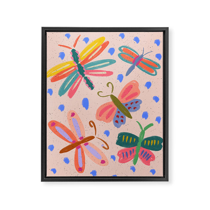 Happy and Colorful Butterflies Illustration Framed Canvas Print Gallery Image 1